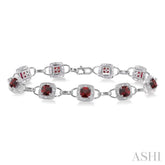 5x5MM Cushion Shape Garnet and 1/6 ctw Single Cut Diamond Bracelet in 10K White Gold